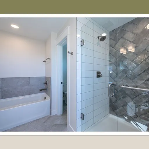Avocado green and tile shower and tub 