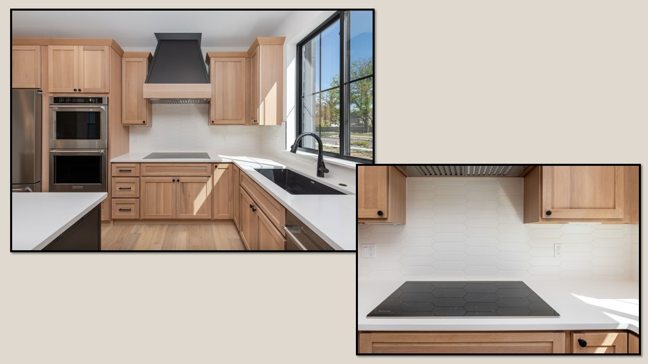 Basic kitchen with wooden cabinets and white walls 